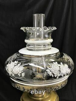 LARGE Antique Vtg Parlor Lamp Hurricane Floral Glass Shade Gone with the Wind