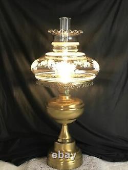 LARGE Antique Vtg Parlor Lamp Hurricane Floral Glass Shade Gone with the Wind