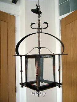 Large 23 1/2 + English Art Nouveau'glasgow Style' Coppered Brass Hall Lantern