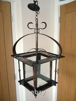 Large 23 1/2 + English Art Nouveau'glasgow Style' Coppered Brass Hall Lantern