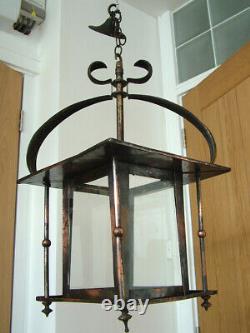 Large 23 1/2 + English Art Nouveau'glasgow Style' Coppered Brass Hall Lantern