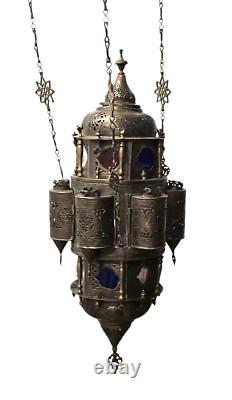 Large Antique Moroccan Hanging Candle Lantern Late 1800's, 12 Wide x 30 Tall