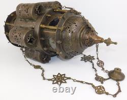 Large Antique Moroccan Hanging Candle Lantern Late 1800's, 12 Wide x 30 Tall