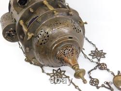 Large Antique Moroccan Hanging Candle Lantern Late 1800's, 12 Wide x 30 Tall