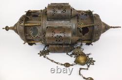 Large Antique Moroccan Hanging Candle Lantern Late 1800's, 12 Wide x 30 Tall