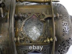 Large Antique Moroccan Hanging Candle Lantern Late 1800's, 12 Wide x 30 Tall