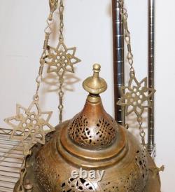 Large Antique Moroccan Hanging Candle Lantern Late 1800's, 12 Wide x 30 Tall