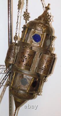 Large Antique Moroccan Hanging Candle Lantern Late 1800's, 12 Wide x 30 Tall