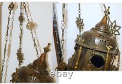 Large Antique Moroccan Hanging Candle Lantern Late 1800's, 12 Wide x 30 Tall