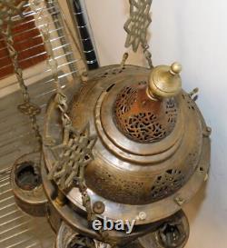 Large Antique Moroccan Hanging Candle Lantern Late 1800's, 12 Wide x 30 Tall