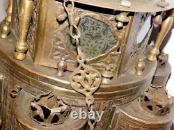 Large Antique Moroccan Hanging Candle Lantern Late 1800's, 12 Wide x 30 Tall