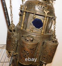 Large Antique Moroccan Hanging Candle Lantern Late 1800's, 12 Wide x 30 Tall