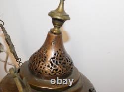Large Antique Moroccan Hanging Candle Lantern Late 1800's, 12 Wide x 30 Tall