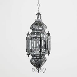 Large Antique Moroccan Style Hanging Lantern Pillar Candle Holder Hand Crafted