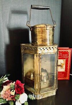 Large Solid Brass Lantern Oil Lamp Handled Heavy Vintage Nautical Wall hanging