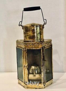 Large Solid Brass Lantern Oil Lamp Handled Heavy Vintage Nautical Wall hanging