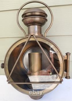 Large Train Headlamp Lantern Antique Brass Exterior Wall Sconce Electric Repro