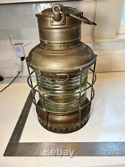 Large Unused Brass Vintage Marine Lantern Perko 1960-77 With Chimney Clear Nice