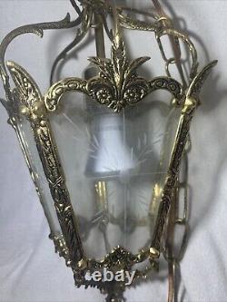 Large Vintage Eagle Gilt Brass Ceiling Hanging Hall Pendant Lantern Light