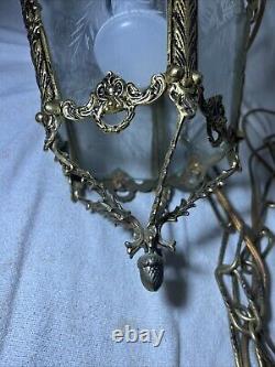 Large Vintage Eagle Gilt Brass Ceiling Hanging Hall Pendant Lantern Light