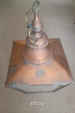 Large Vintage Lantern. Brass Tag Edgar & Son Blenheim House Hammersmith Vintage