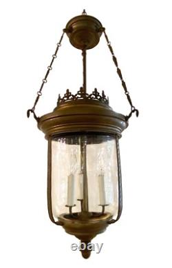 Large Vintage Patina Bronze Entry Chandelier Lantern W Hand Blown Glass Globe