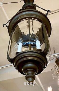 Large Vintage Patina Bronze Entry Chandelier Lantern W Hand Blown Glass Globe