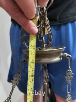 Large Vintage Patina Bronze Entry Chandelier Lantern W Hand Blown Glass Globe