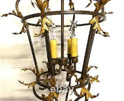 Large Vintage Venetian Iron and Gilded Tole Foliate Hanging Lantern