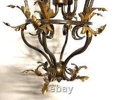 Large Vintage Venetian Iron and Gilded Tole Foliate Hanging Lantern