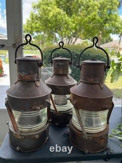 Lot/3 Antique Ships Lanterns Best & Lloyd Huge 22 RoyalNavy WWII