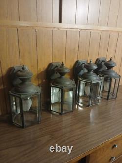 Lot Of 4 Vintage- Aged Brass Outdoor Wall Lantern/ Sconce/ Carriage Light