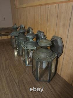 Lot Of 4 Vintage- Aged Brass Outdoor Wall Lantern/ Sconce/ Carriage Light