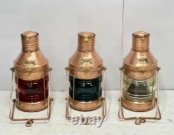 Lot of 3 Antique Nautical Ship Lanterns Copper Kerosene SE Vintage Lights