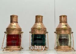 Lot of 3 Antique Nautical Ship Lanterns Copper Kerosene SE Vintage Lights