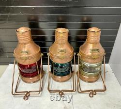 Lot of 3 Antique Nautical Ship Lanterns Copper Kerosene SE Vintage Lights