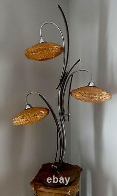 MCM Dutch 3 Light Walnut Spaghetti Shades Lamp 50 Tall