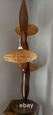 MCM Dutch 3 Light Walnut Spaghetti Shades Lamp 50 Tall