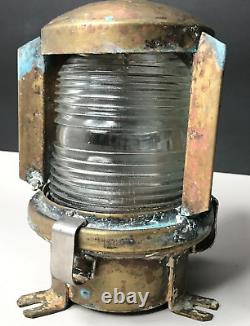 Marine Brass Glass Holophane Brittany Antique Vintage Lantern Antique