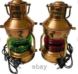 Maritime Vintage Copper Ship Lamp Red &Green Electric Nautical Lantern For Decor