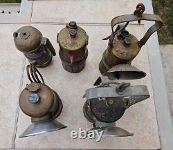 Miner's Lamps Justrite Brillant Search Light Made In USA Lot Of Five Brass Metal