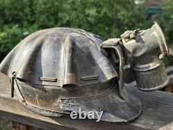 Miners Helmet Turtle Shell Hard Hat Justrite Carbide Lantern Lamp Antique