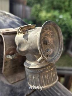 Miners Helmet Turtle Shell Hard Hat Justrite Carbide Lantern Lamp Antique