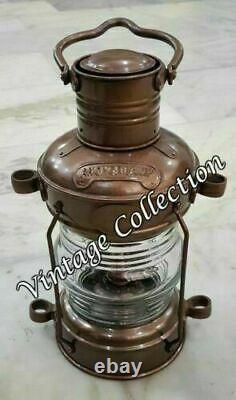 Nautical Antique Brass Anchor Oil Lamp Vintage Maritime Ship Lantern Boat Light
