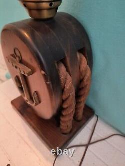 Nautical Themed Table Lamps Vintage Lantern Brass Beach 3 Mode Block/Pulley NICE