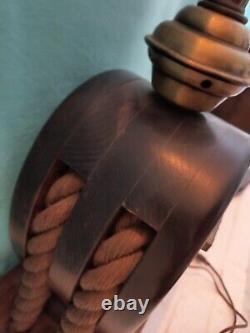 Nautical Themed Table Lamps Vintage Lantern Brass Beach 3 Mode Block/Pulley NICE