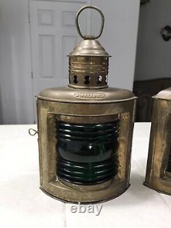 Nautical Vintage Brass Port Lantern & Star Board Oil Lamp Red & Green Maritime