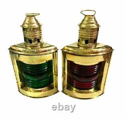 Nautical Vintage Brass Port Lantern and Star Board Oil Lamp Red & Green Handmade