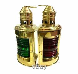 Nautical Vintage Brass Port Lantern and Star Board Oil Lamp Red & Green Handmade