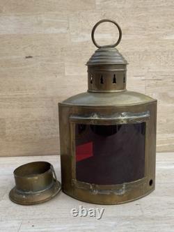 Nautical ship lantern RED CURVED GLASS Brass Oil Hanging Antique